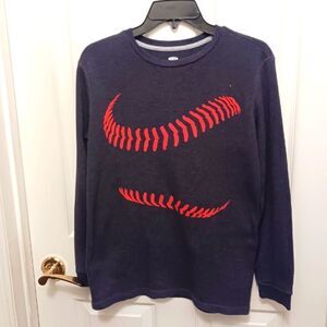 Old Navy EUC Thermal Long Sleeve Boys T- Shirt Baseball Stitch Design Size …